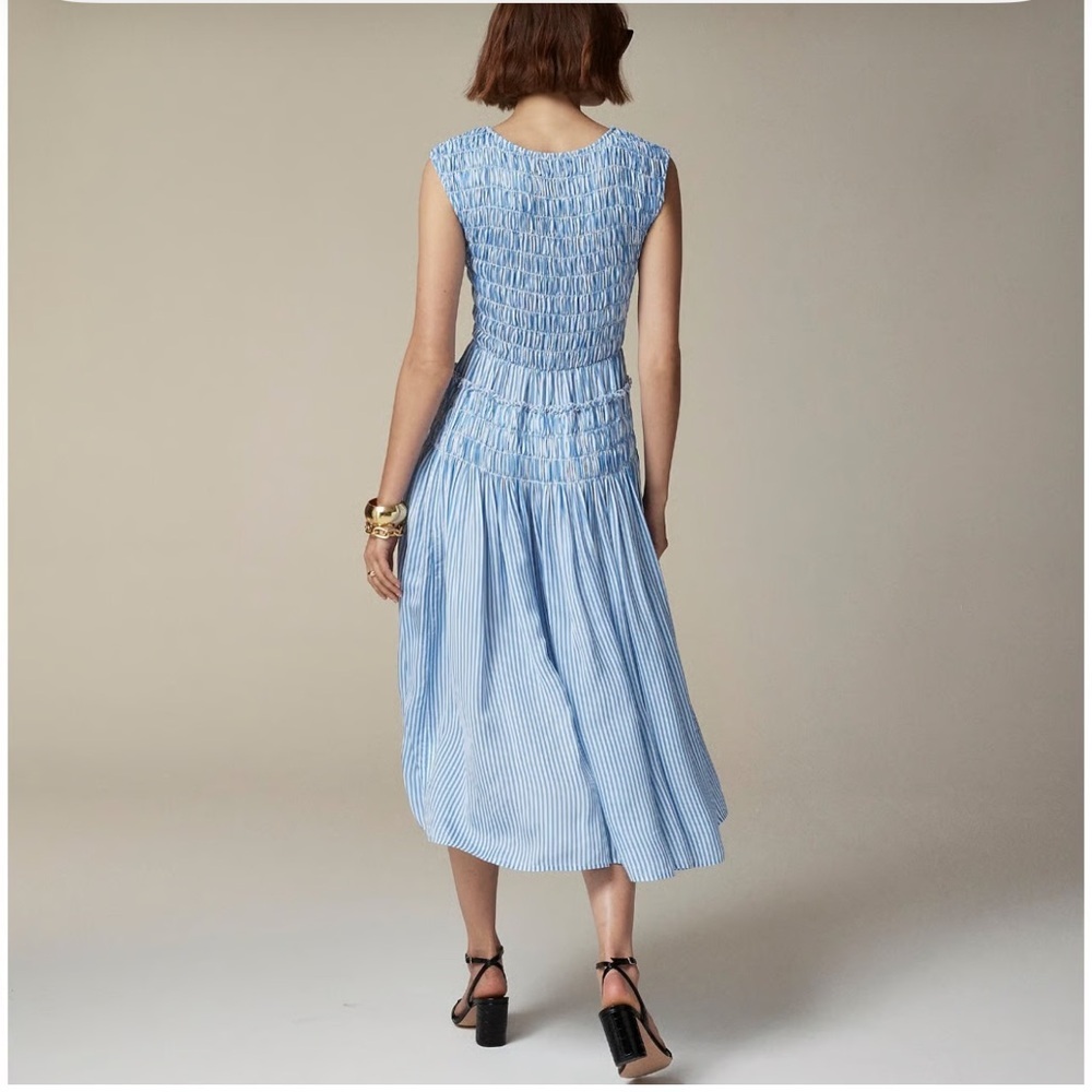 NWT J. Crew Blue & White Maude dress in stripe drapey viscose twill - Picture 2 of 8